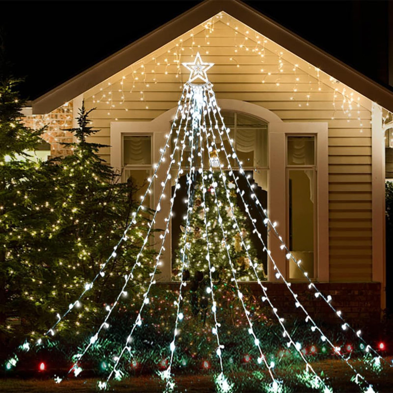 Christmas Lights Outdoor 12.6FT 350 LED Blue Waterfall Lights Christmas Decorations 8 Modes Christmas Lights For Tree Outside Christmas Decorations